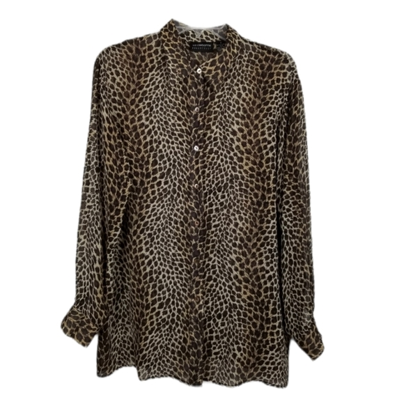 Liz Claiborne Tops - Animal Print 100% Silk Blouse Sheer Button Front Long Sleeve Collar Leopard Sz 8